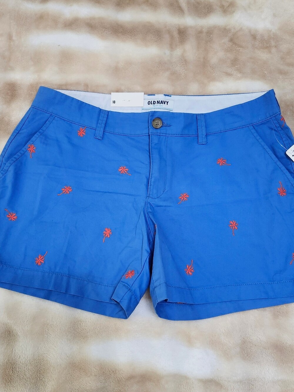 NWT Old Navy Blue Cotton Shorts With Embroidered Orange Palm Trees - Picture 6 of 6